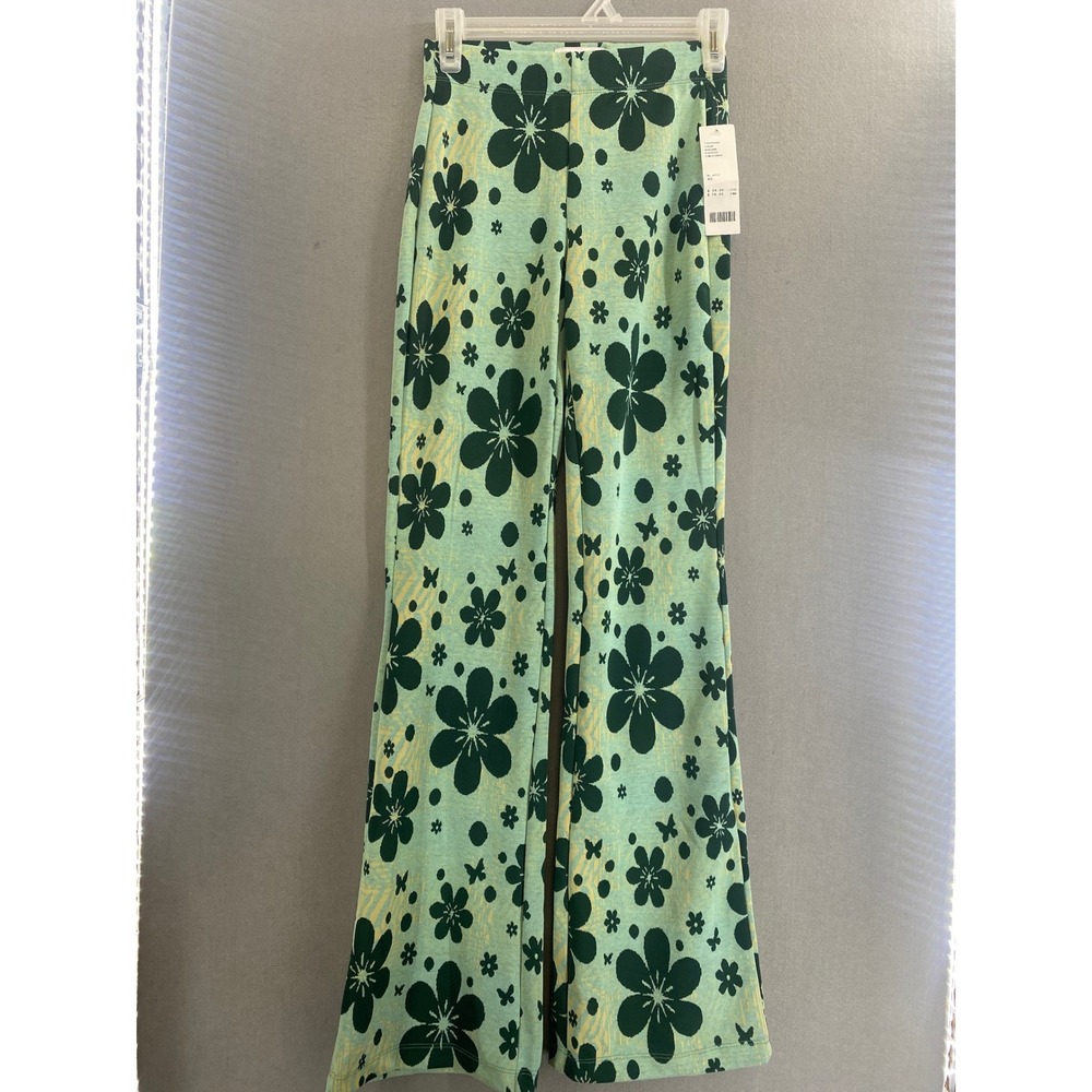 Urban Outfitters Green Floral Butterfly Knit Flare Leg Pants‎ XS New With Tags
